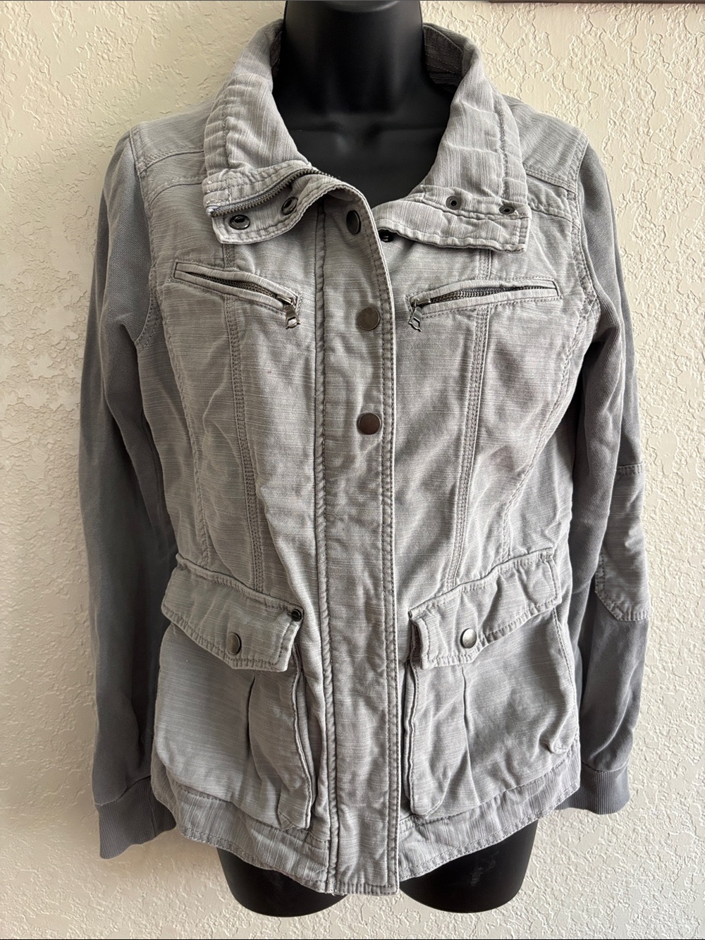 CoffeeShop Gray Utility Jacket with Front Zips and Flap Pockets